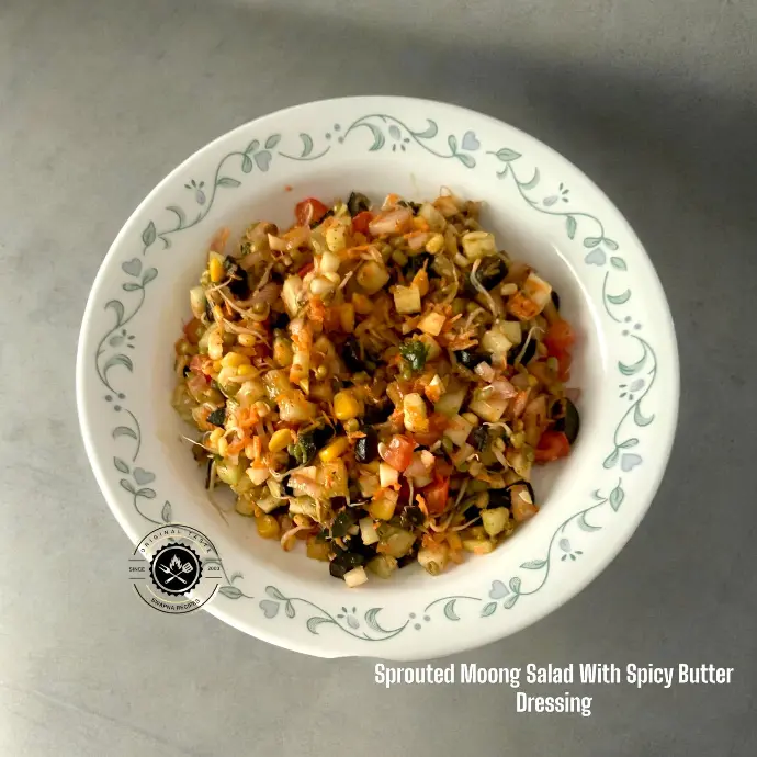 Healthy Protein Salad Bowl Healthy moong dal salad with corn, cucumber, and chopped herbs