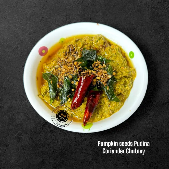 Spicy Pumpkin Seeds Pudina Coriander Chutney Nutritious pumpkin seeds, mint, and coriander chutney with a fresh, spicy taste — perfect accompaniment for dosa, idli, and snacks.