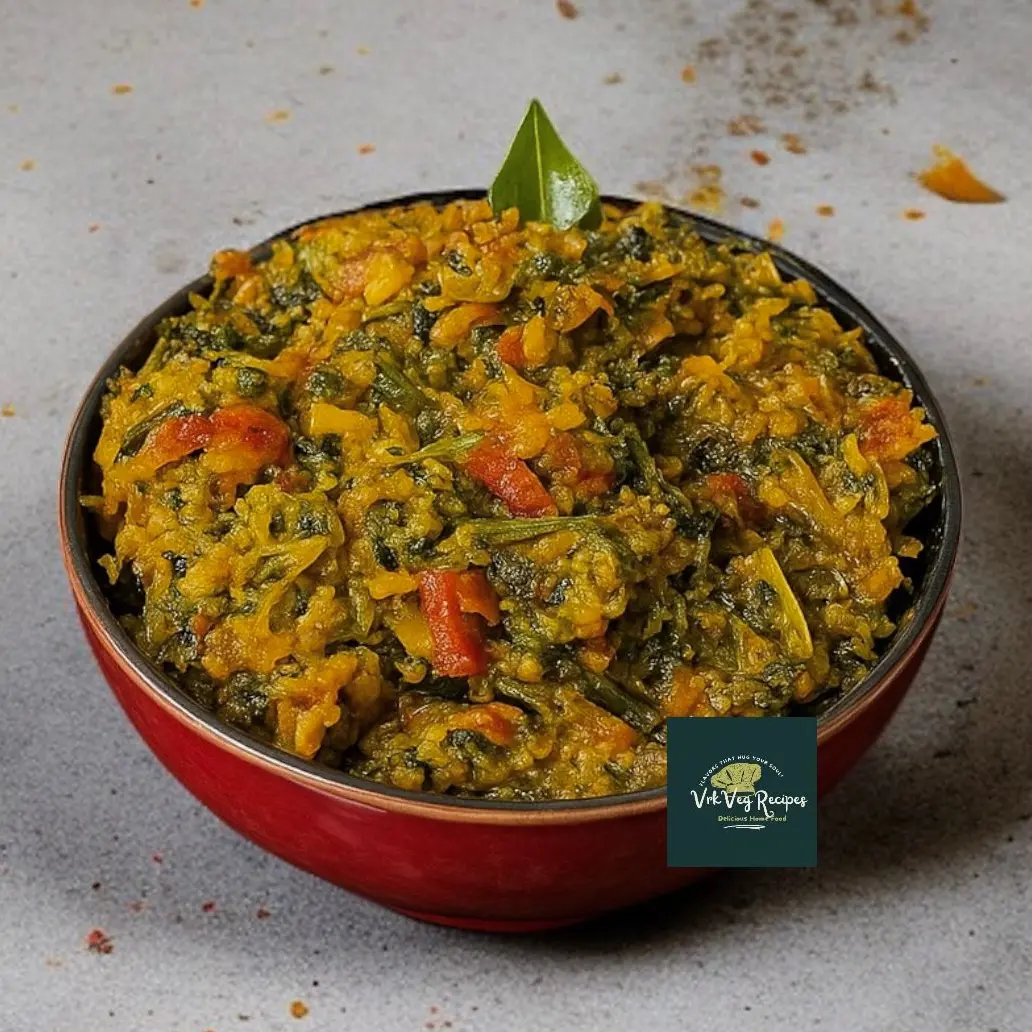 Thotakura Fry with Onion, Cumin, Curry Leaves & Roasted Sesame Powder