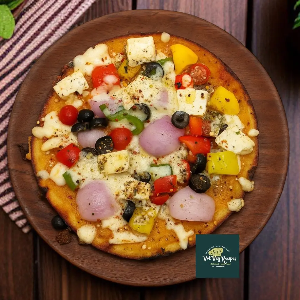 Indian Fusion Moong Dal Veggie Pizza Gluten-free Indian pizza made with protein-packed moong dal and loaded with veggies, cheese, and pizza sauce.