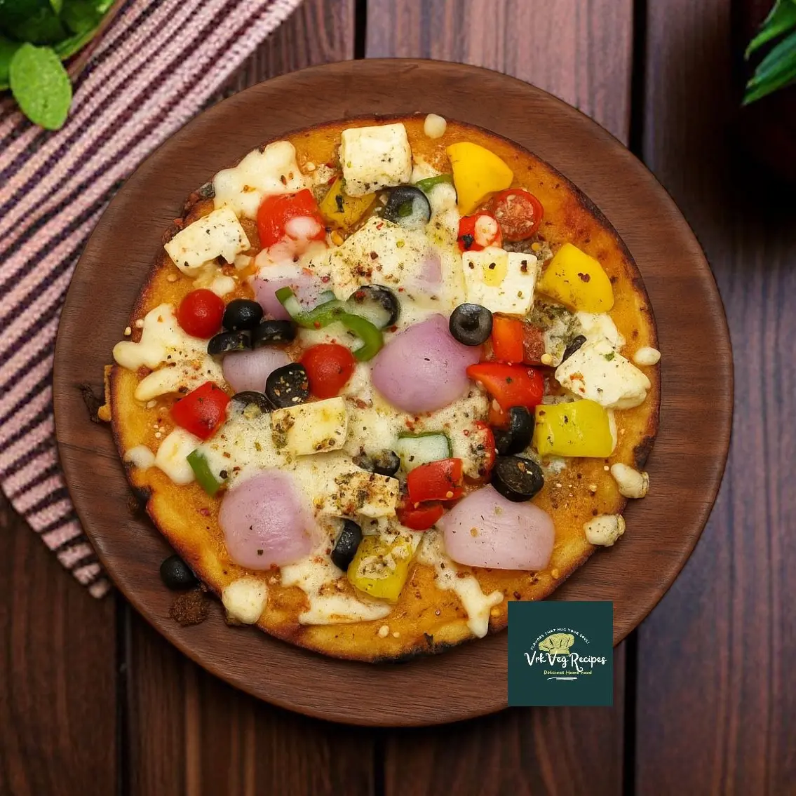 Protein-Rich Pizza with Dal and Veggies Fusion moong dal pizza served hot with colorful toppings, melted cheese, and spice blends for a nutritious twist.
